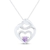 Thumbnail Image 1 of Heart-Shaped Amethyst & White Lab-Created Sapphire Mother & Child Heart Necklace Sterling Silver 18"