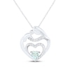 Thumbnail Image 1 of Heart-Shaped Aquamarine & White Lab-Created Sapphire Mother & Child Heart Necklace Sterling Silver 18"