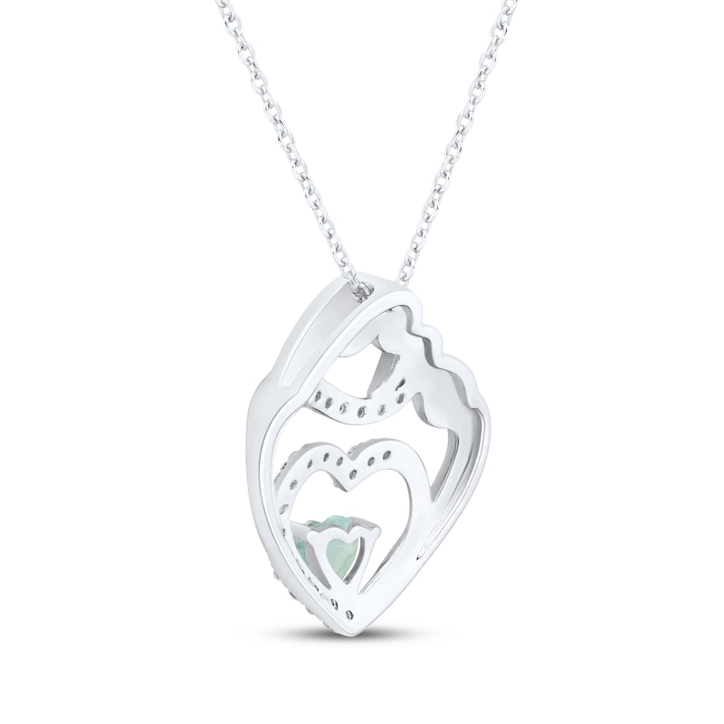 Main Image 3 of Heart-Shaped Aquamarine & White Lab-Created Sapphire Mother & Child Heart Necklace Sterling Silver 18"