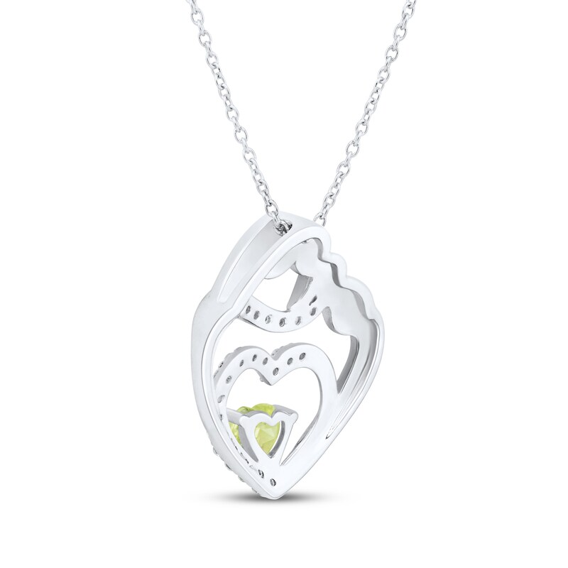 Main Image 3 of Heart-Shaped Peridot & White Lab-Created Sapphire Mother & Child Heart Necklace Sterling Silver 18"