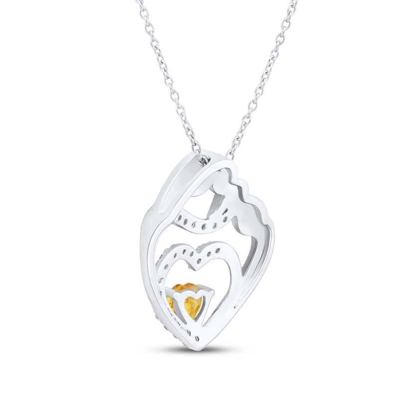 Main Image 3 of Heart-Shaped Citrine & White Lab-Created Sapphire Mother & Child Heart Necklace Sterling Silver 18"
