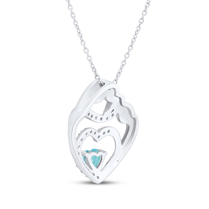 Main Image 3 of Heart-Shaped Swiss Blue Topaz & White Lab-Created Sapphire Mother & Child Heart Necklace Sterling Silver 18"