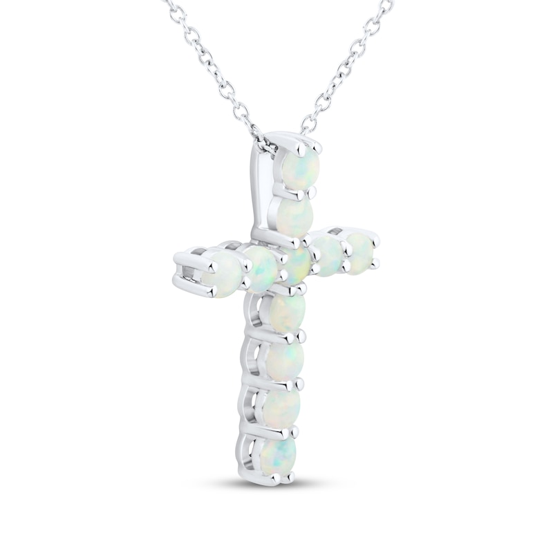 Main Image 2 of Lab-Created Opal Cross Necklace Sterling Silver 18"