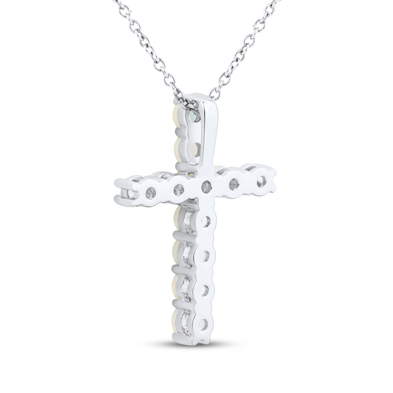 Main Image 3 of Lab-Created Opal Cross Necklace Sterling Silver 18"