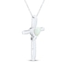 Thumbnail Image 2 of Heart-Shaped Lab-Created Opal & White Lab-Created Sapphire Cross Necklace Sterling Silver 18"