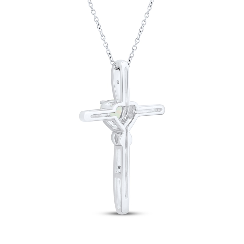 Main Image 3 of Heart-Shaped Lab-Created Opal & White Lab-Created Sapphire Cross Necklace Sterling Silver 18"