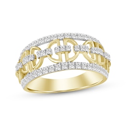 Diamond Semi-Circle Link Ring 1/2 ct tw 10K Yellow Gold
