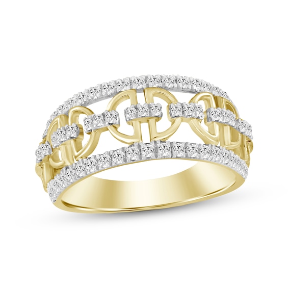 Diamond Semi-Circle Link Ring 1/2 ct tw 10K Yellow Gold