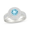 Thumbnail Image 1 of Swiss Blue Topaz & White Lab-Created Sapphire Double Halo Ring Sterling Silver