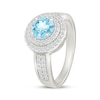 Thumbnail Image 2 of Swiss Blue Topaz & White Lab-Created Sapphire Double Halo Ring Sterling Silver