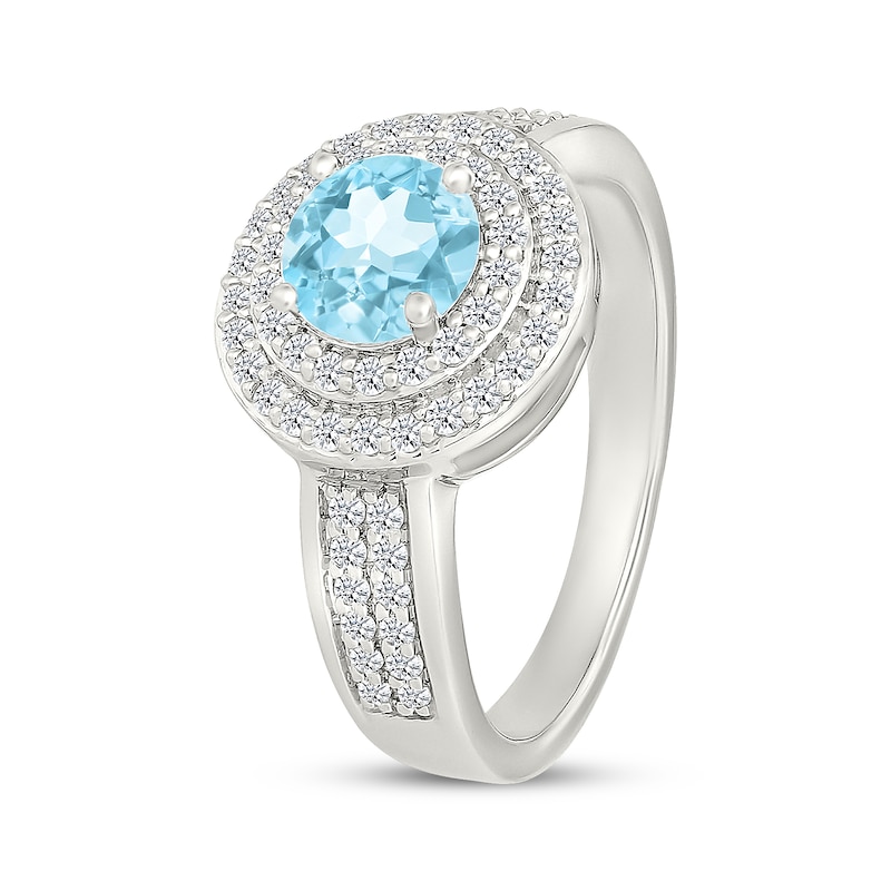 Main Image 2 of Swiss Blue Topaz & White Lab-Created Sapphire Double Halo Ring Sterling Silver