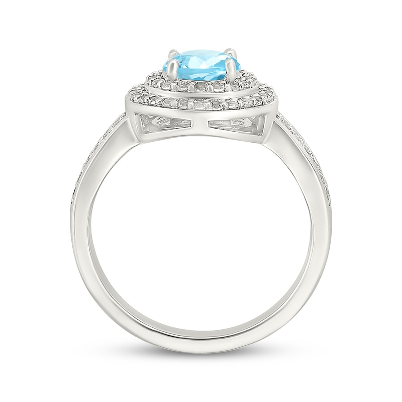 Main Image 3 of Swiss Blue Topaz & White Lab-Created Sapphire Double Halo Ring Sterling Silver