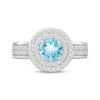 Thumbnail Image 4 of Swiss Blue Topaz & White Lab-Created Sapphire Double Halo Ring Sterling Silver