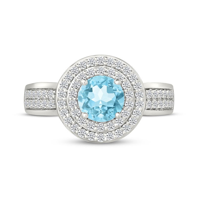 Main Image 4 of Swiss Blue Topaz & White Lab-Created Sapphire Double Halo Ring Sterling Silver