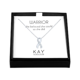 Gift Boxed Awareness Ribbon Diamond Accent Necklace Sterling Silver 18"