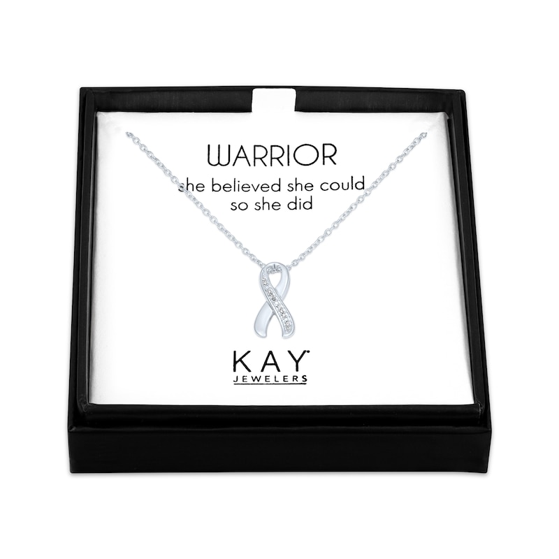 Main Image 1 of Gift Boxed Awareness Ribbon Diamond Accent Necklace Sterling Silver 18"