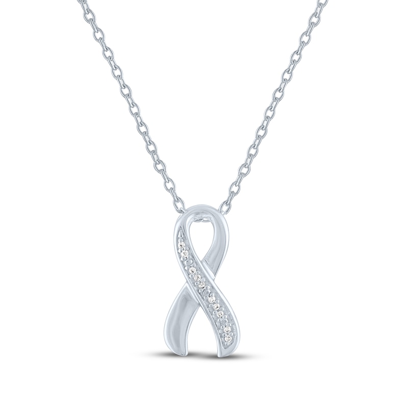 Main Image 2 of Gift Boxed Awareness Ribbon Diamond Accent Necklace Sterling Silver 18"