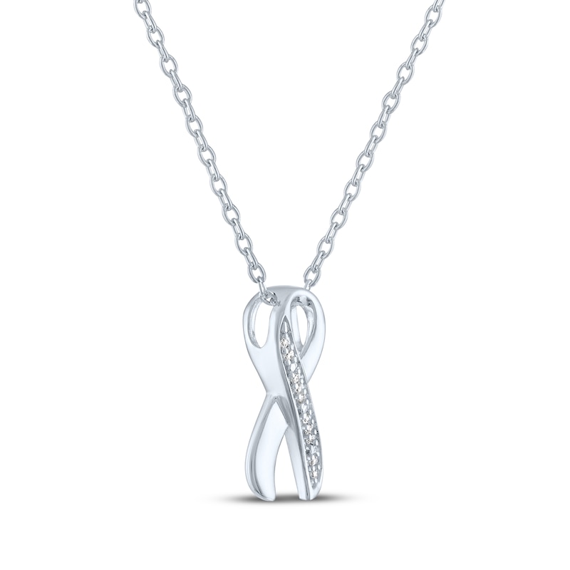 Main Image 3 of Gift Boxed Awareness Ribbon Diamond Accent Necklace Sterling Silver 18"