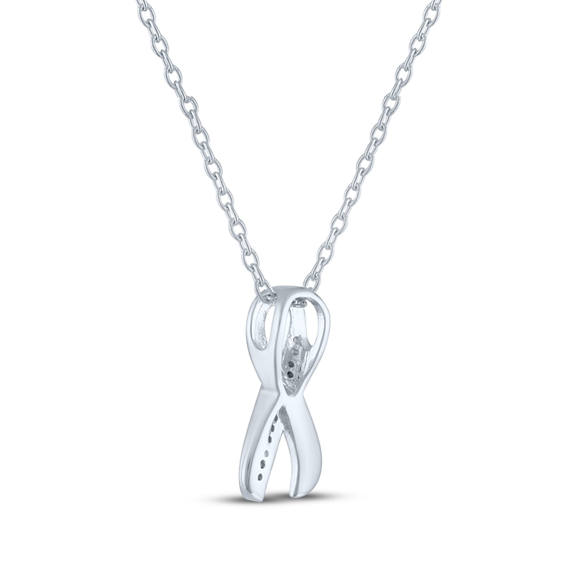 Main Image 4 of Gift Boxed Awareness Ribbon Diamond Accent Necklace Sterling Silver 18"