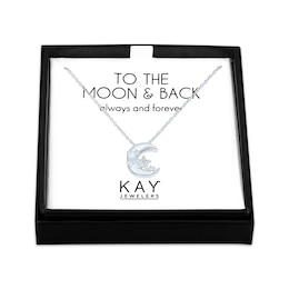 Gift Boxed Moon & Stars Diamond Accent Necklace Sterling Silver 18"