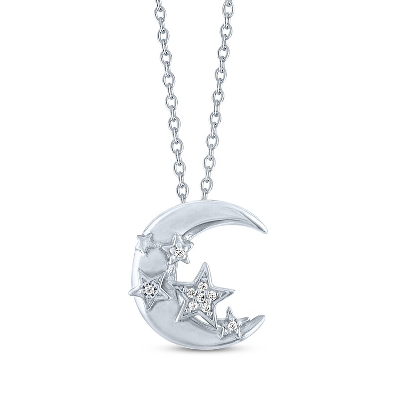 Main Image 2 of Gift Boxed Moon & Stars Diamond Accent Necklace Sterling Silver 18"