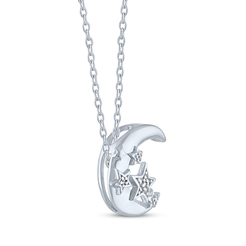 Main Image 3 of Gift Boxed Moon & Stars Diamond Accent Necklace Sterling Silver 18"