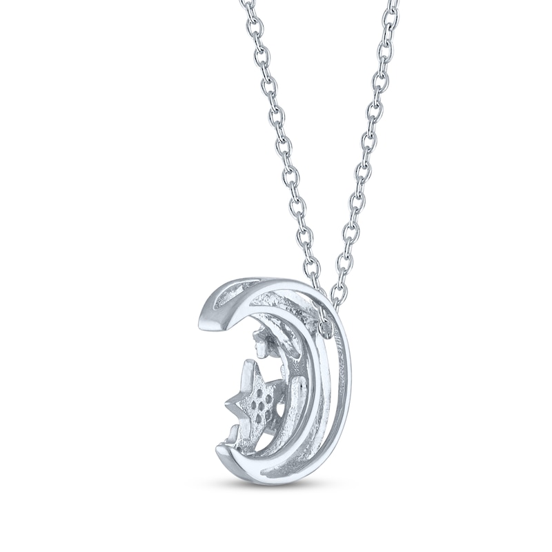 Main Image 4 of Gift Boxed Moon & Stars Diamond Accent Necklace Sterling Silver 18"