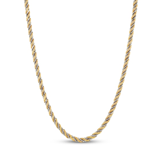 Rope & Box Chain Necklace 2.46mm Hollow 10K Two-Tone Gold 18"
