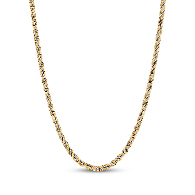 Main Image 1 of Rope & Box Chain Necklace 2.46mm Hollow 10K Two-Tone Gold 18"