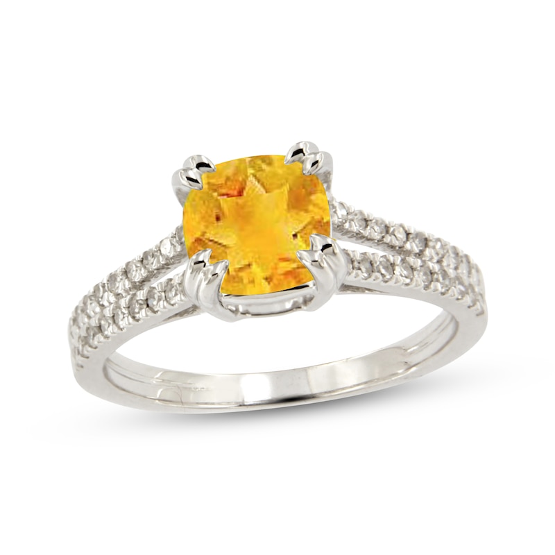 Main Image 1 of Cushion-Cut Citrine & White Lab-Created Sapphire Ring Sterling Silver