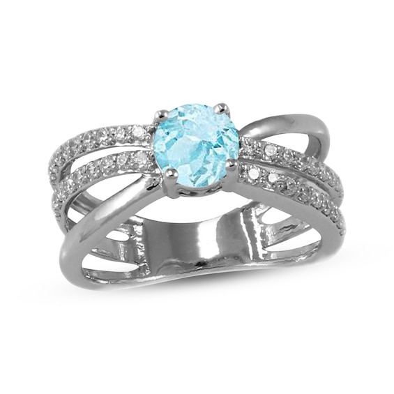 Aquamarine & White Lab-Created Sapphire Orbit Ring Sterling Silver
