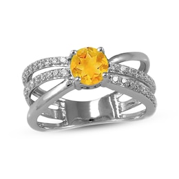 Citrine & White Lab-Created Sapphire Orbit Ring Sterling Silver
