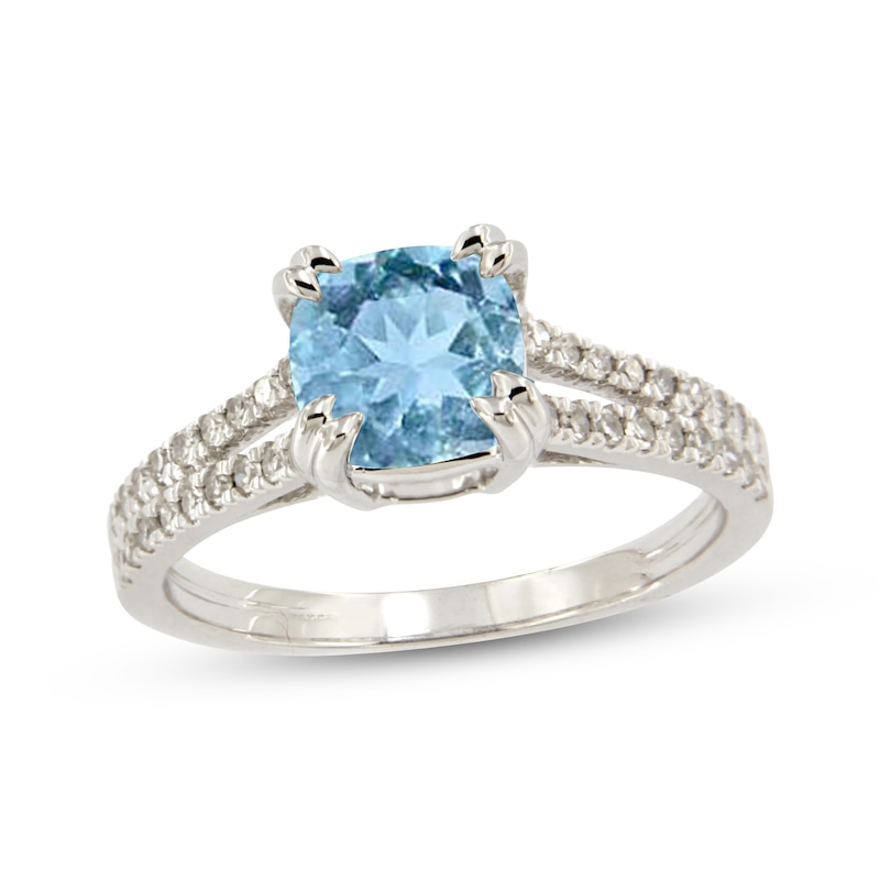 Main Image 1 of Cushion-Cut Swiss Blue Topaz & White Lab-Created Sapphire Ring Sterling Silver