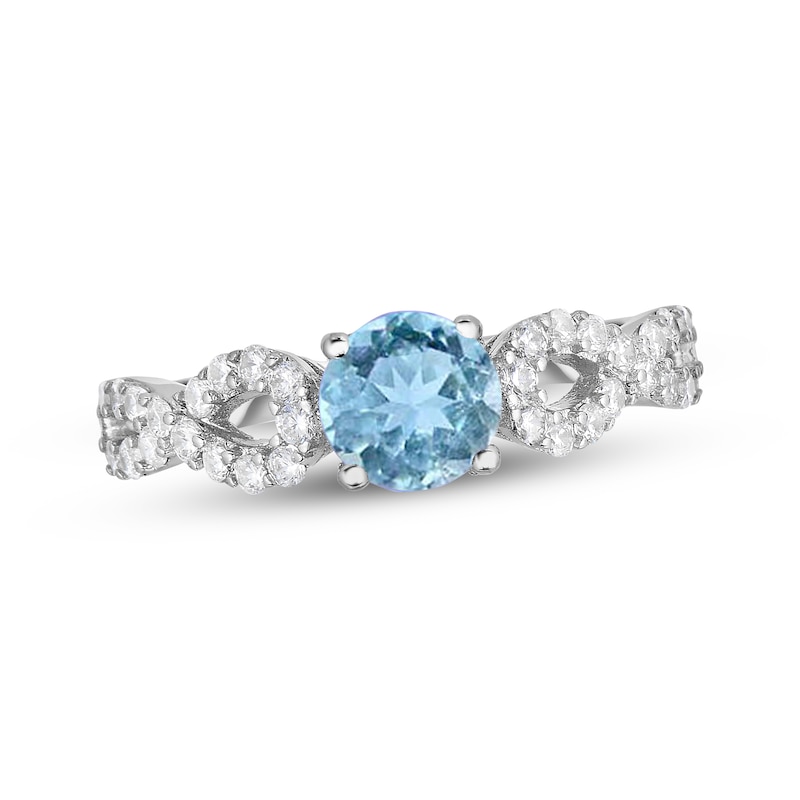 Main Image 1 of Swiss Blue Topaz & White Lab-Created Sapphire Ring Sterling Silver