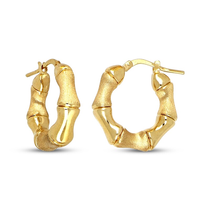 Main Image 3 of Hollow Bamboo Hoop Earrings 14K Gold