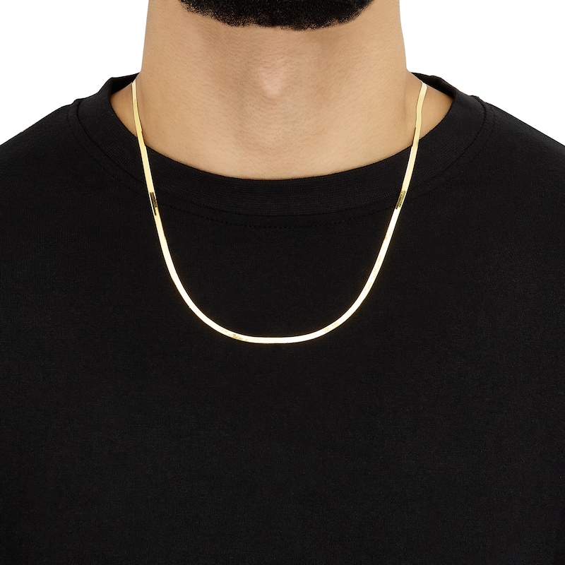 Main Image 5 of Herringbone Chain Necklace 3mm Solid 10K Yellow Gold 22"