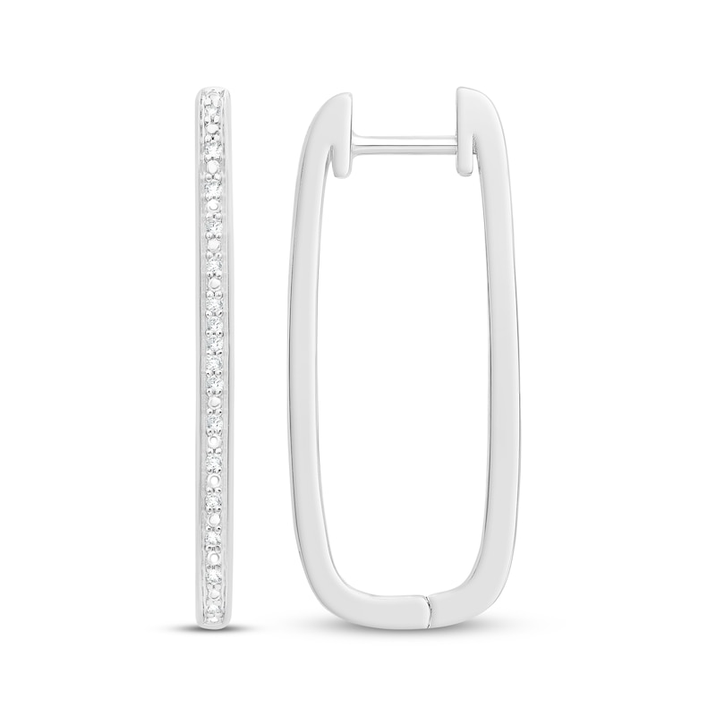 Main Image 1 of Diamond Elongated Hoop Earrings 1/10 ct tw Sterling Silver