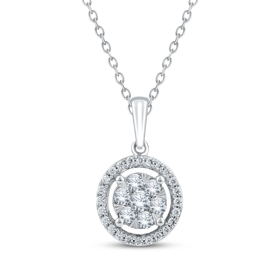 Multi-Diamond Halo Necklace 1/2 ct tw 10K White Gold 18"