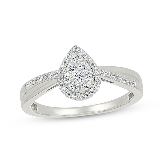 Multi-Diamond Pear-Shaped Halo Promise Ring 1/4 ct tw 10K White Gold