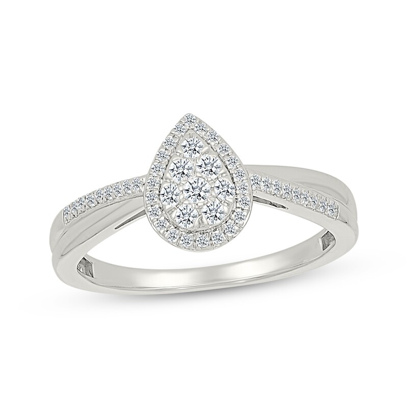 Main Image 1 of Multi-Diamond Pear-Shaped Halo Promise Ring 1/4 ct tw 10K White Gold
