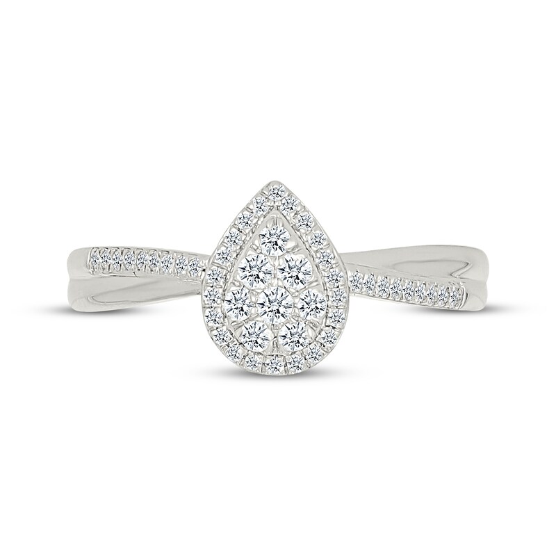 Main Image 4 of Multi-Diamond Pear-Shaped Halo Promise Ring 1/4 ct tw 10K White Gold