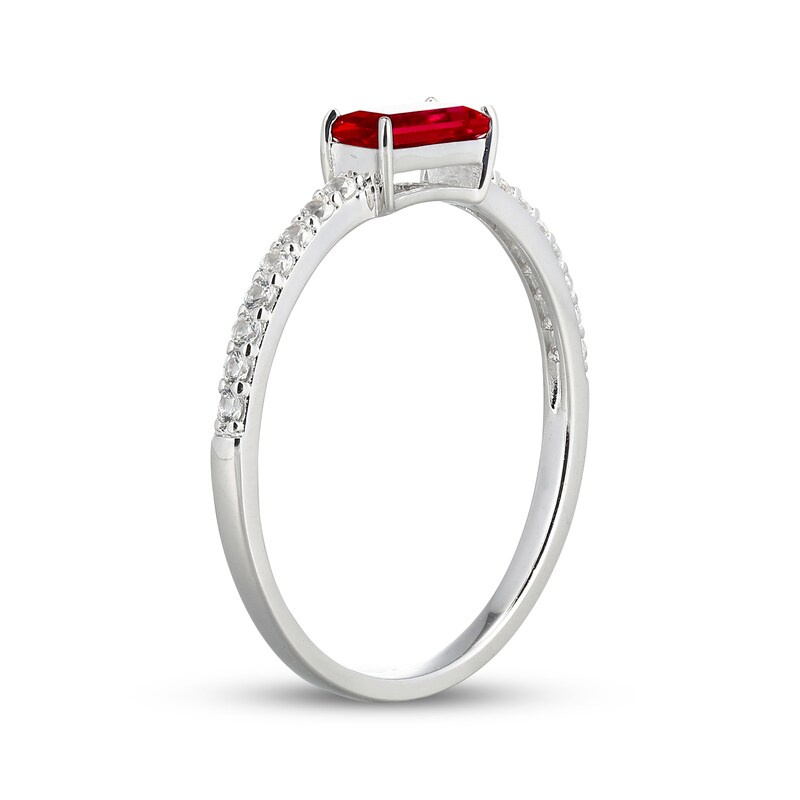 Main Image 2 of Baguette-Cut Lab-Created Ruby & White Lab-Created Sapphire Ring Sterling Silver