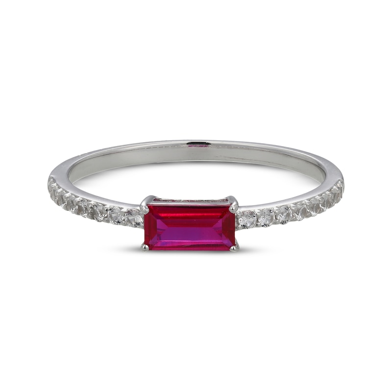 Main Image 3 of Baguette-Cut Lab-Created Ruby & White Lab-Created Sapphire Ring Sterling Silver