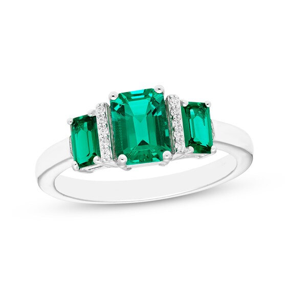 Memories Moments Magic Lab-Created Emerald & Diamond Accent Three-Stone Ring Sterling Silver