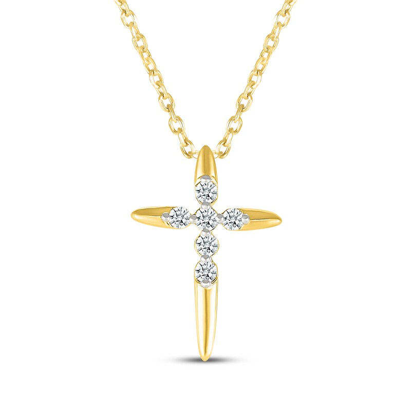 Main Image 1 of Diamond Cross Necklace 1/8 ct tw 10K Yellow Gold 18"