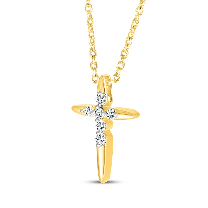 Main Image 2 of Diamond Cross Necklace 1/8 ct tw 10K Yellow Gold 18"