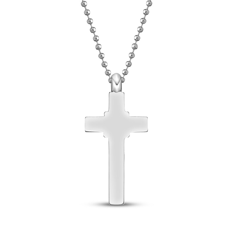 Main Image 3 of Men's Black Enamel Cross Necklace Stainless Steel 22"