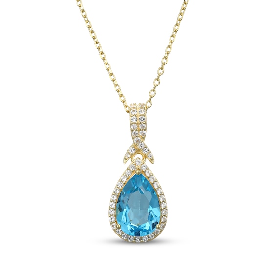 Pear-Shaped Swiss Blue Topaz & White Lab-Created Sapphire Necklace 18K Yellow Gold-Plated Sterling Silver 18"