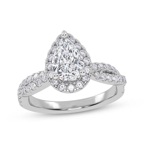 Pear-Shaped Lab-Grown Diamond Halo Engagement Ring 1-1/3 ct tw 14K White Gold