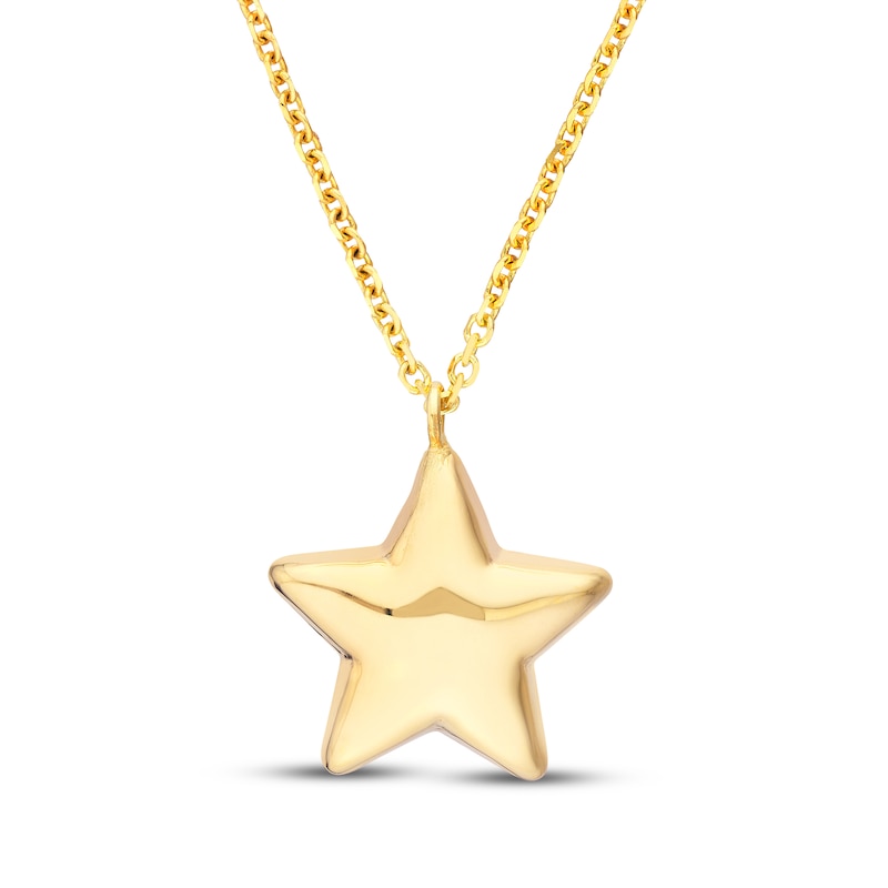 Main Image 1 of Puffed Star Necklace 14K Yellow Gold 16"